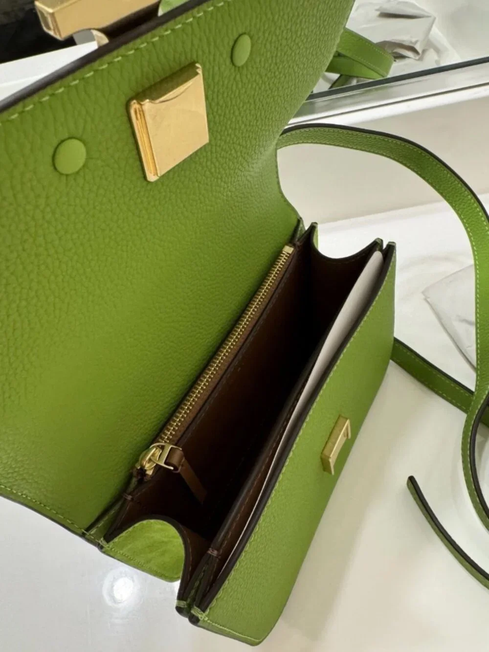 Tory Burch Small Eleanor Pebbled Leather Shoulder Crossbody Bag Wheatgrass